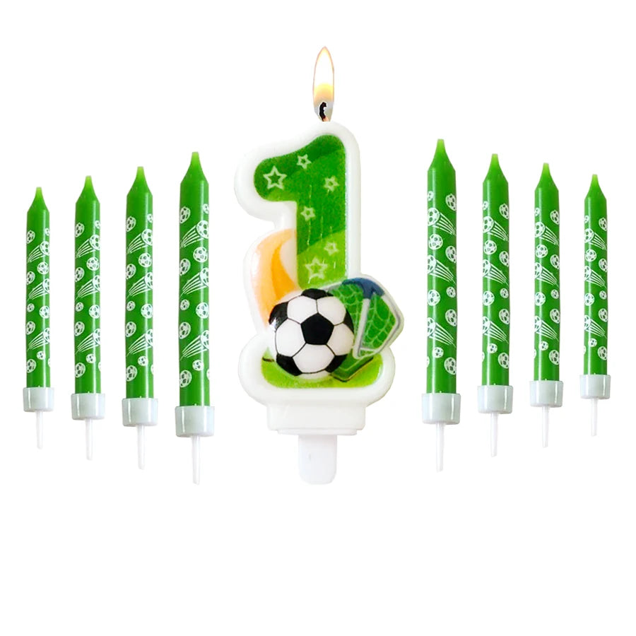 Green Football Numbers 0-9 Candle Boys football lovers Happy Birthday Baking Candles Creative Sports Boys Football Party Decoration