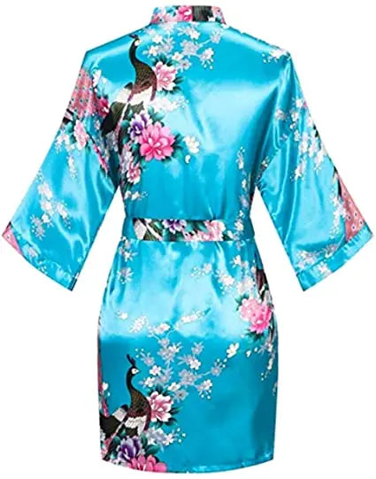 Fashion & Sexy Satin Silk Women Wedding Robe Crane Print Bathrobe Short Long