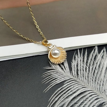 Trendy Summer Shell Imitation Pearl Pendant Necklace For Women Fashion