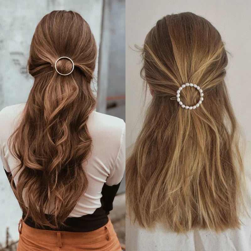 Women Girl Hair Clips Barrette Gold Silver Metal Circle Hair Accessories