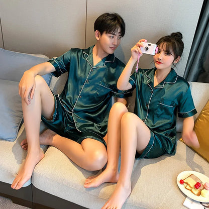 Luxury Pajama Suit Satin Silk Pyjamas Sets Couple Sleepwear