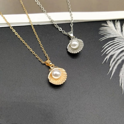 Trendy Summer Shell Imitation Pearl Pendant Necklace For Women Fashion