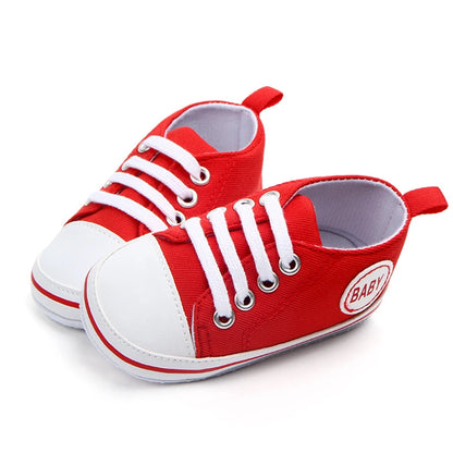 Baby Canvas Classic Sports Sneakers Newborn Baby Boys & Girls Letter Print First Walkers Shoes baby &Toddler Anti-slippery Shoes