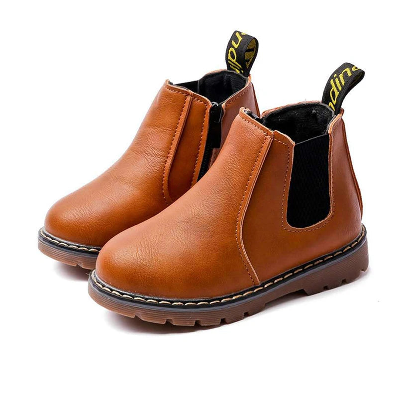 Autumn Winter Fashion Short Boots Soft Sole Waterproof Children's Boots Casual Solid Leather Boots Girl Boy Ankle Boot size 21-29