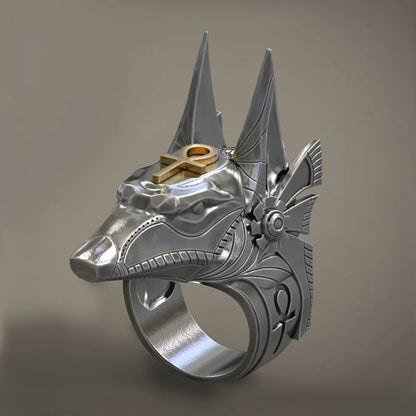 pharaonic Anubis the God Wolf Head Ring 925 Sterling Silver