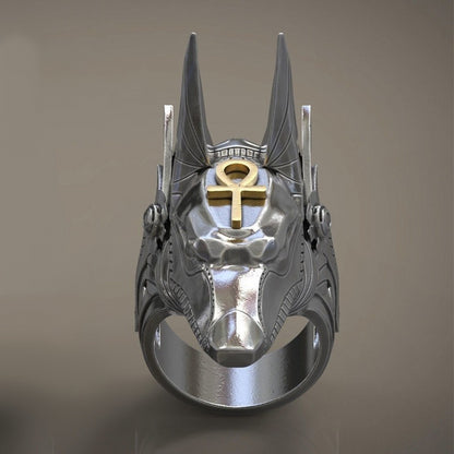 pharaonic Anubis the God Wolf Head Ring 925 Sterling Silver