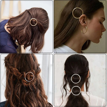 Women Girl Hair Clips Barrette Gold Silver Metal Circle Hair Accessories