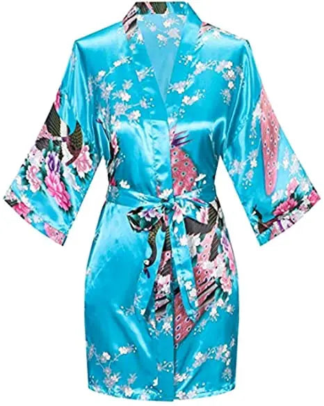 Fashion & Sexy Satin Silk Women Wedding Robe Crane Print Bathrobe Short Long