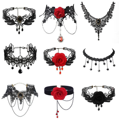 Sexy Party Jewelry Gothic Black Beaded Flowers