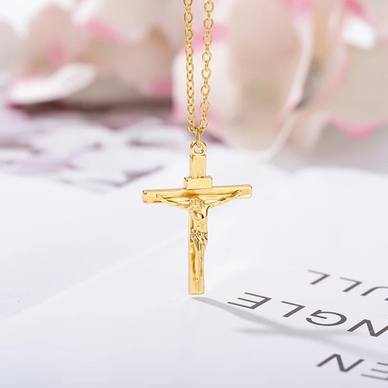 Christian Jesus Cross Necklace For Women Men Stainless Steel