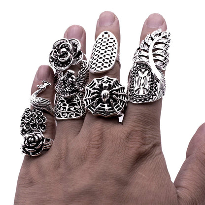 Wild Elegance: Mixed Style Silver Rings Set