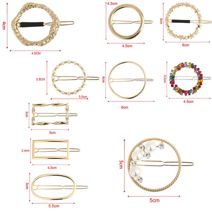 Women Girl Hair Clips Barrette Gold Silver Metal Circle Hair Accessories