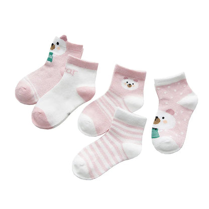 Five pairs per lot, 0-2 years infant baby socks, suitable for girls, made from cotton mesh, adorable for newborn boys and toddlers.