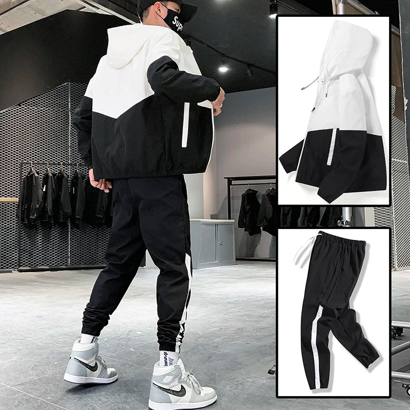 Men Tracksuit Casual Joggers Hooded Sportswear Jackets And Pants 2 Piece Sets Hip Hop Running Sports Suit