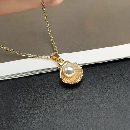 Trendy Summer Shell Imitation Pearl Pendant Necklace For Women Fashion