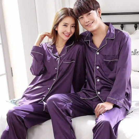 Oversize 6XL Luxury Pajama Suit Satin Silk Pajamas Sets Couple Sleepwear