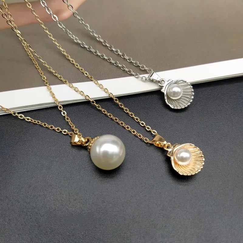 Trendy Summer Shell Imitation Pearl Pendant Necklace For Women Fashion