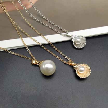 Trendy Summer Shell Imitation Pearl Pendant Necklace For Women Fashion