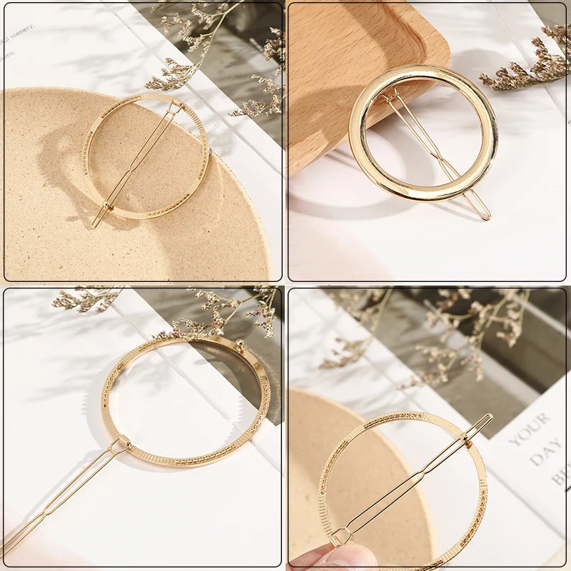 Women Girl Hair Clips Barrette Gold Silver Metal Circle Hair Accessories