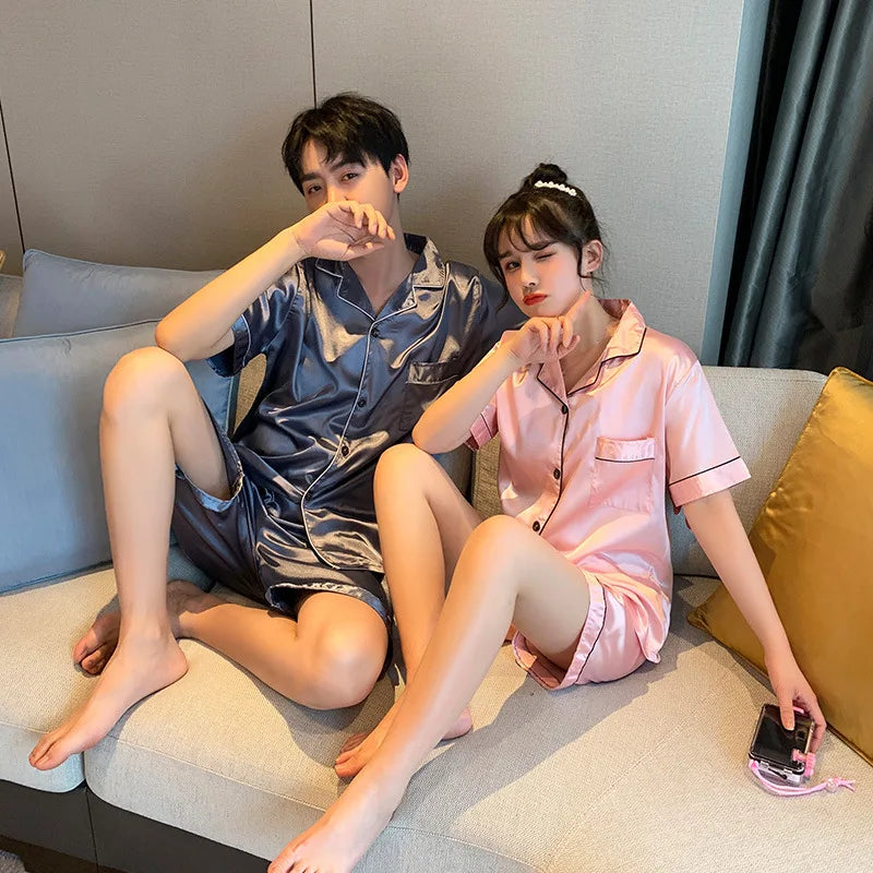 Luxury Pajama Suit Satin Silk Pyjamas Sets Couple Sleepwear