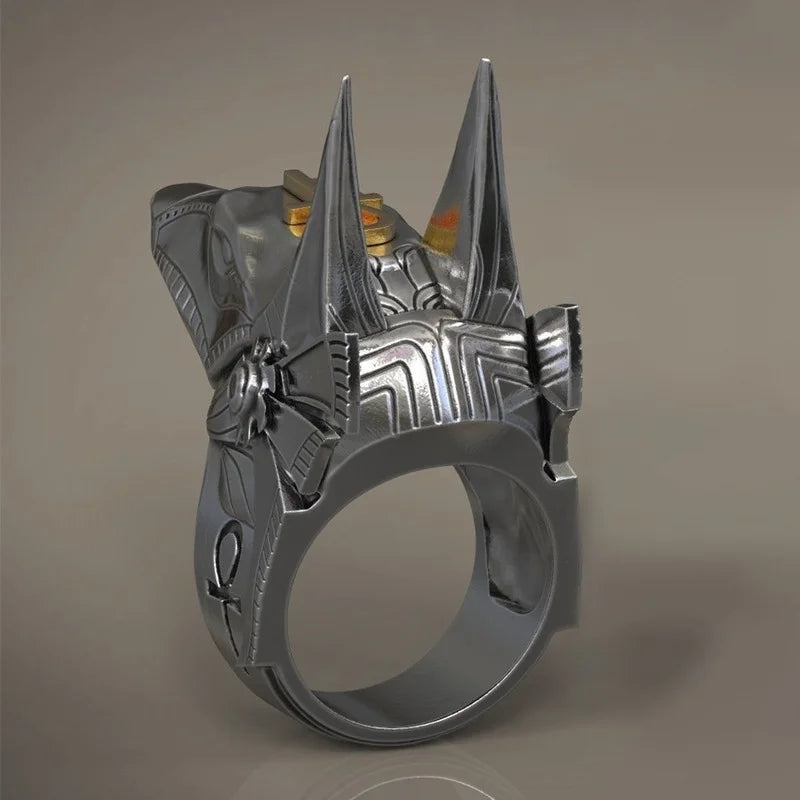 pharaonic Anubis the God Wolf Head Ring 925 Sterling Silver