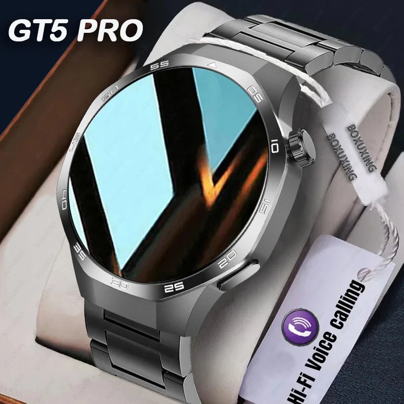 Huawei Xiaomi 2025 GT5 Pro Men Smart Watch AMOLED HD Screen GPS NFC Heart Rate Bluetooth Call IP68 (Waterproof )