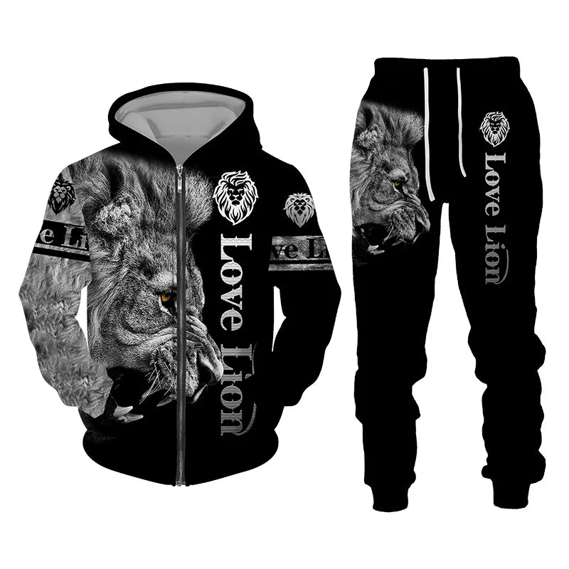 Winter 3D Lion Sweatshirt Set 2 pieces American & European style