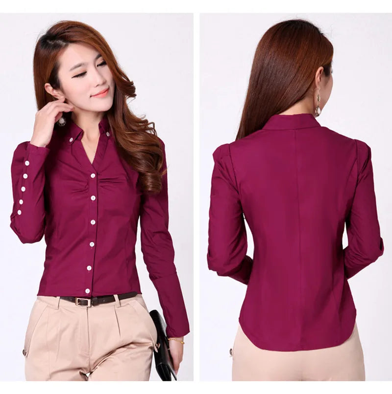 Spring And Autumn New Women'S Long Sleeve ( Work Suit ) Shirt V-Neck Professional Dress