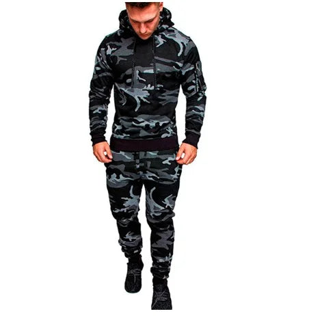 Men's Sportswear Set Two-piece Casual Jogging Warm Breathable Fitness Sportswear Set Military Tactical Hoodie + Trousers