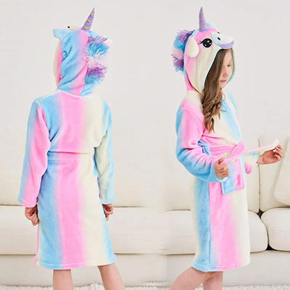 Boys Girls Sleepwear Hooded Bathrobe Toddler Unicorn Anime Cartoon Towel Beach