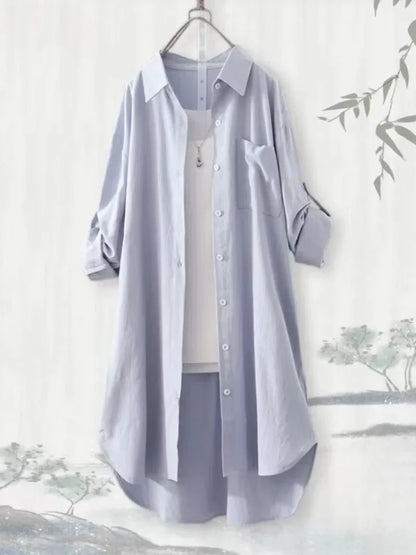 Plus-Size, Breathable Blouses; Midi, Korean Casual Autumn Shirts for Women; Simple, Solid, Female Long-Sleeved Shirts