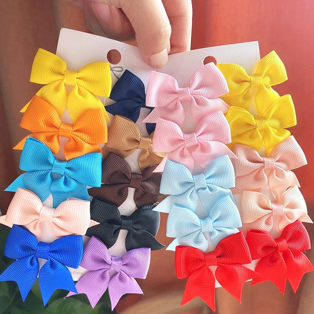 Solid Ribbon Bowknot Hair Clips - 10pcs for Babies