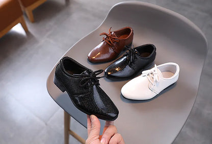 Child Boys Leather Shoes Britain Style for Party Wedding Low-heeled Lace-up Kids Fashion Student for School Performance Shoes6-15 years