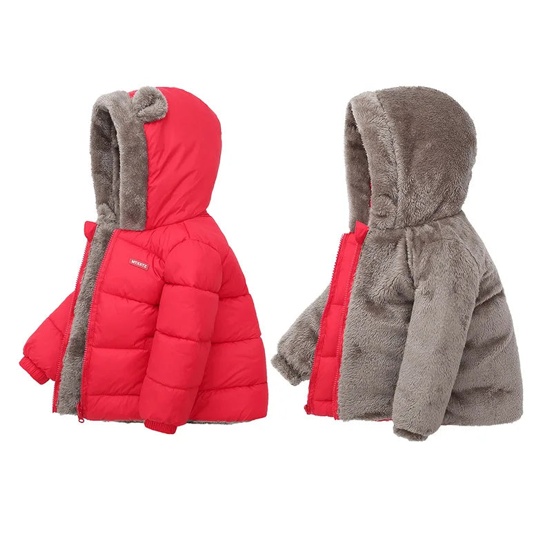 Baby Boys Girls Jacket Hooded Cotton Outerwear Children's Thick Fleece Coat