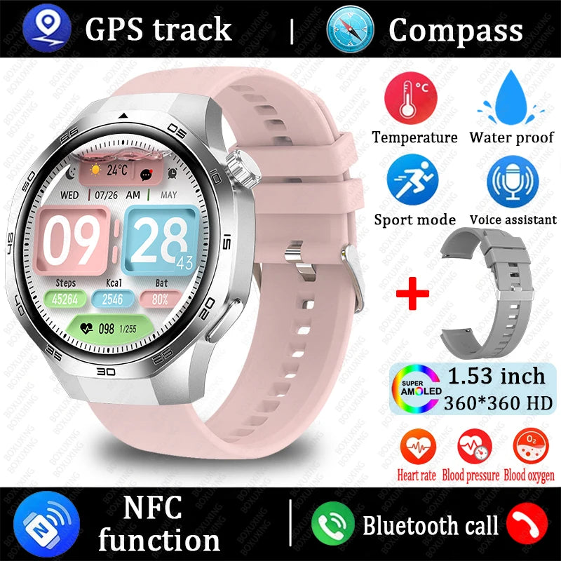 Huawei Xiaomi 2025 GT5 Pro Men Smart Watch AMOLED HD Screen GPS NFC Heart Rate Bluetooth Call IP68 (Waterproof )