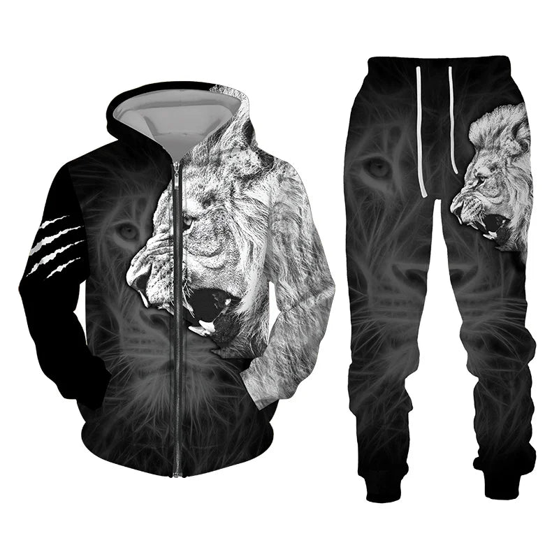 Winter 3D Lion Sweatshirt Set 2 pieces American & European style