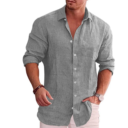 Hot Selling Men's Long Sleeve Cotton Linen Autumn Casual Style Plus Size Men's Casual Linen Shirt