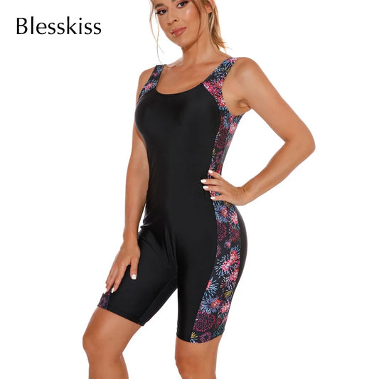 fashion Sport Swimming Suit For Women One Piece Swimsuit 2025 summer Padded Shorts Printed Floral Long Leg Swimwear