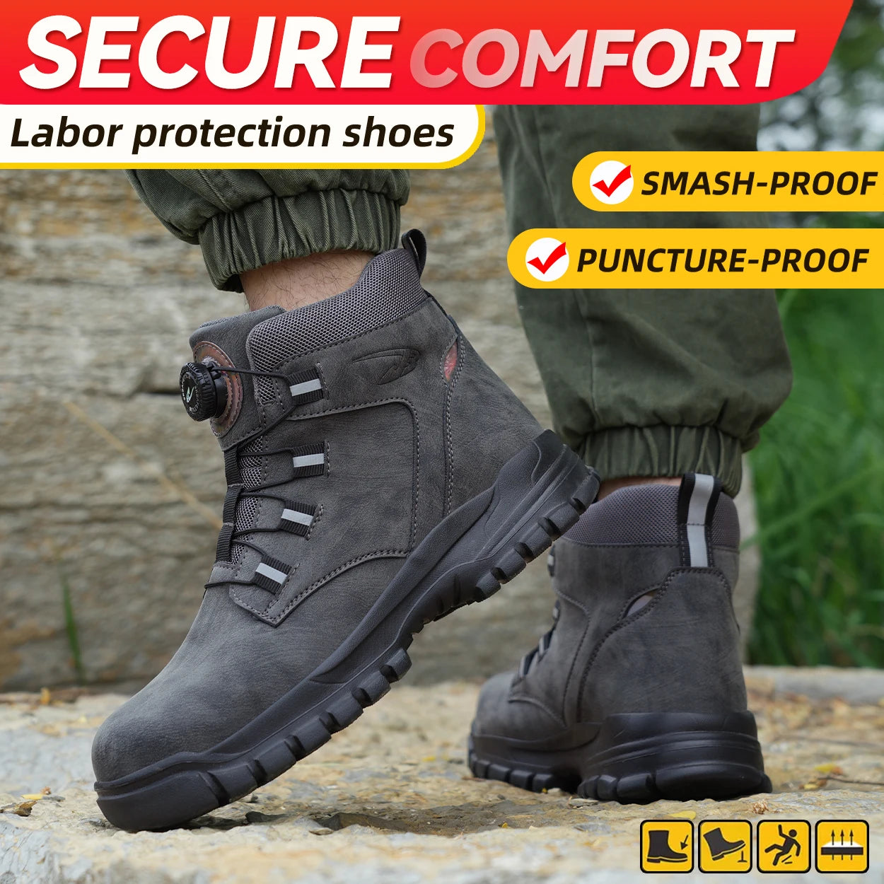 Saftey Rotating Button Work Shoes for Men Anti Puncture Work Sneakers Waterproof Black Work Safety Shoes Non Slip Steel Toe Boots