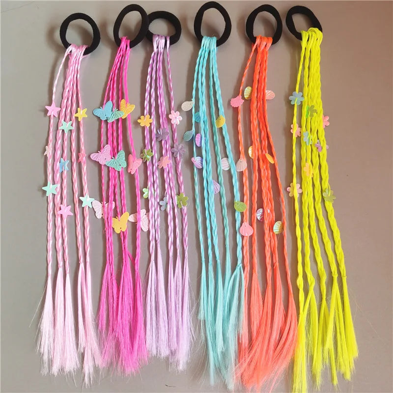 New Girls Colorful Wigs Ponytail Headbands Rubber Bands Beauty Hair Bands