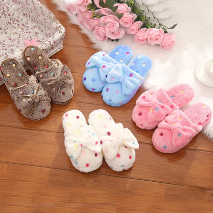 Winter Cute Shoe Bow Indoor Ladies Warm Home Slippers