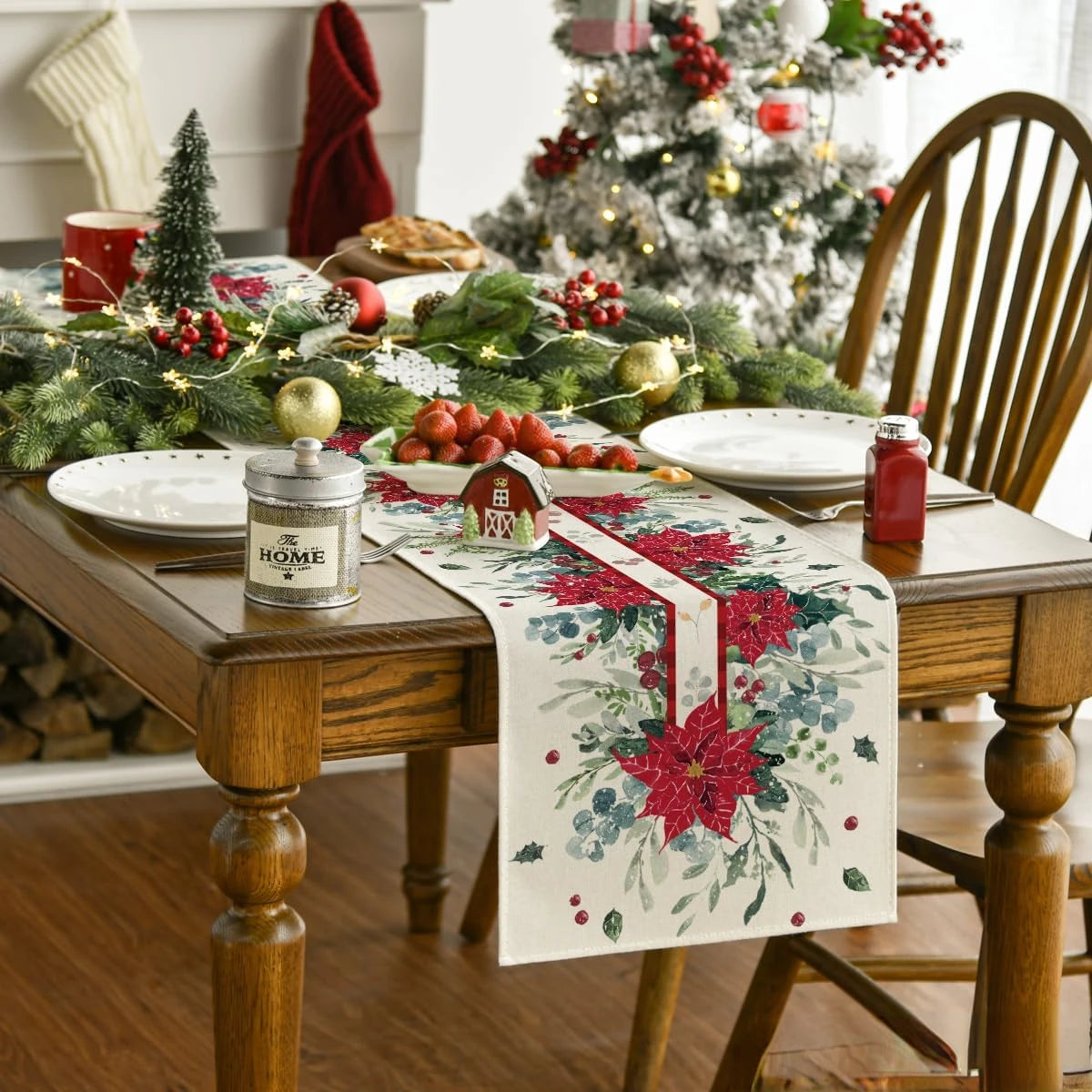 Festive Foliage 2025: Eucalyptus & Poinsettia Table Runner