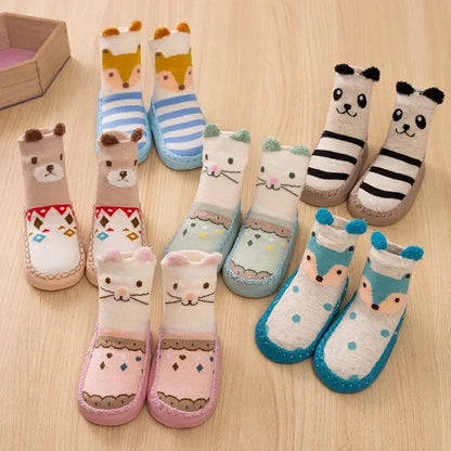 Cotton Warm Shoes with Rubber Anti Slip Sole Winter Baby Cute Cartoon Animal Floor Socks for Infant Girls Boys