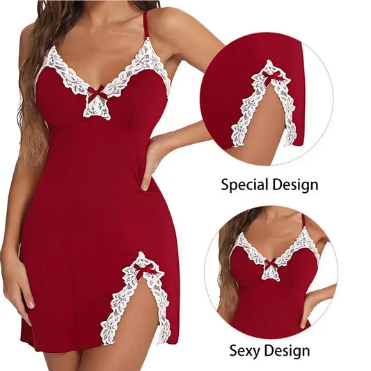 Lace Chemise Nightdress with Bow - Sleepwear