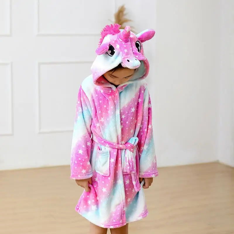 Boys Girls Sleepwear Hooded Bathrobe Toddler Unicorn Anime Cartoon Towel Beach