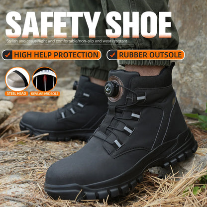 Saftey Rotating Button Work Shoes for Men Anti Puncture Work Sneakers Waterproof Black Work Safety Shoes Non Slip Steel Toe Boots