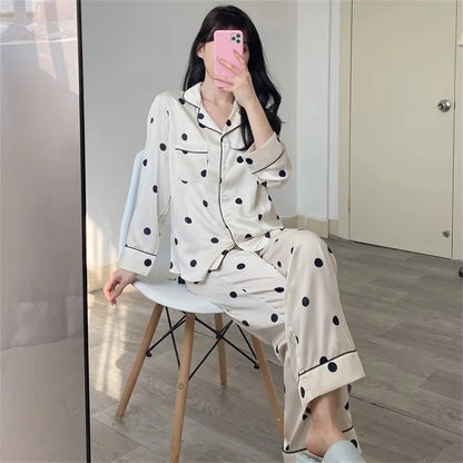 Women's Long-Sleeve Loose-Fitting Pajamas with Ice Silk Home Wear Pants