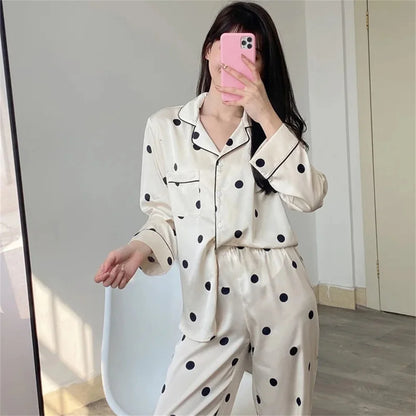 Women's Long-Sleeve Loose-Fitting Pajamas with Ice Silk Home Wear Pants