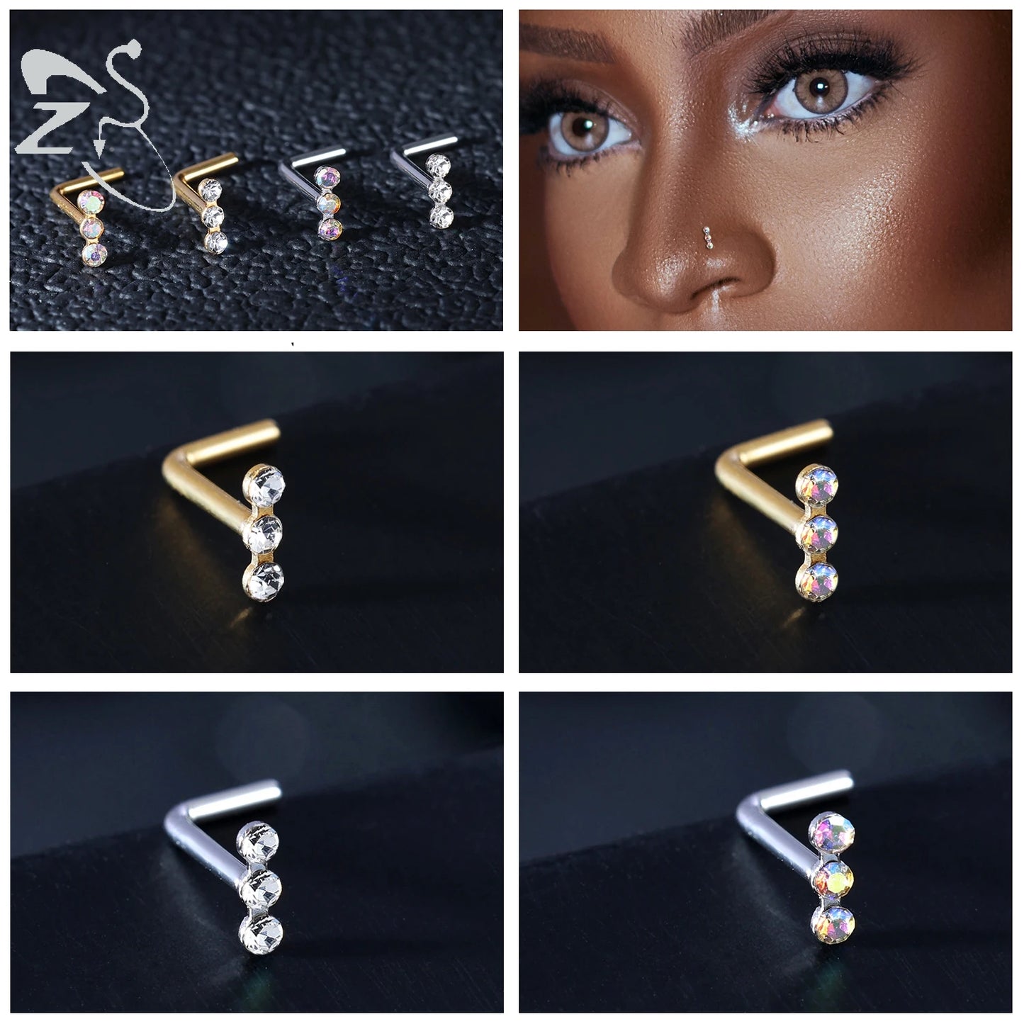 Stainless Steel Nose Stud Set Heart