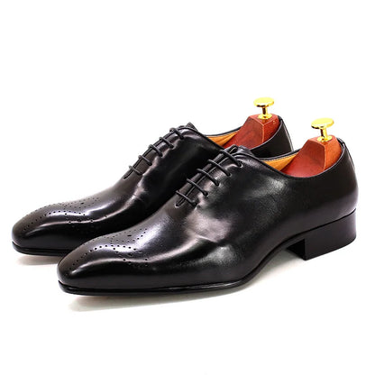 FELIX CHU 2025 Men's Oxford Genuine Leather Shoes Whole Cut Fashion Pointed Toe Lace-up Formal Business & Wedding Shoes